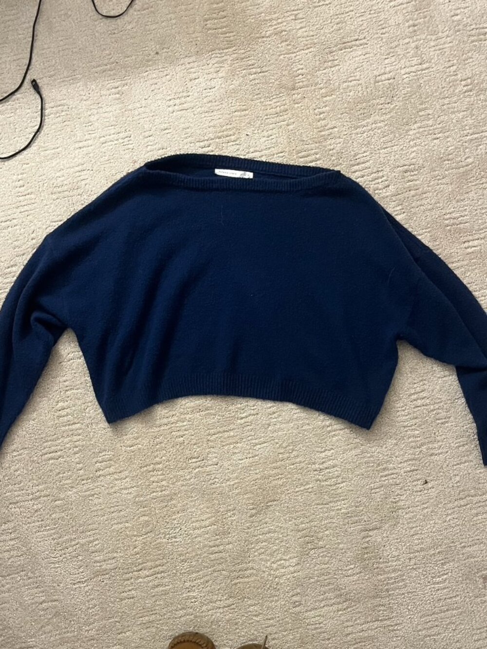 Altar’d State Navy Off Shoulder Fuzzy Sweater